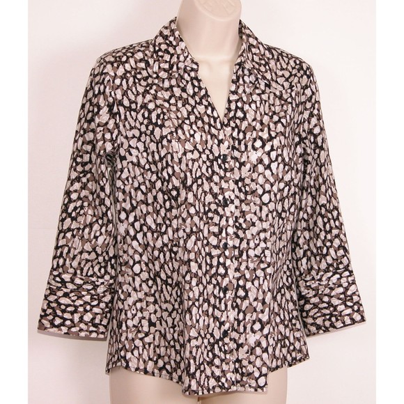Alfani Tops - Alfani Womens V-Neck Shirt sz 6 Animal Print Button Front Stretch Leopard Brown